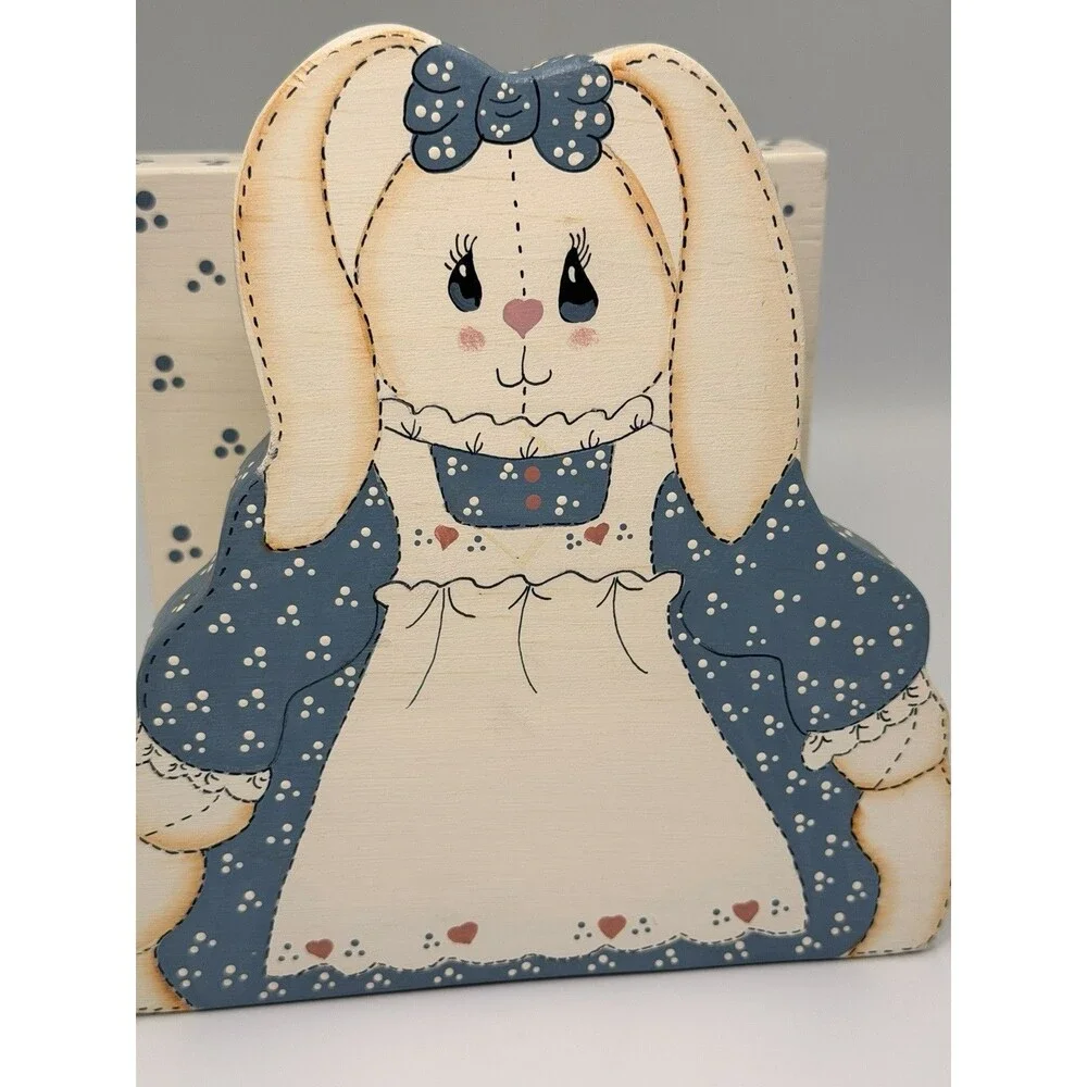 Vintage Bunny Napkin Letter Holder Wood Cottagecore Country Grandma Kitchen 90s